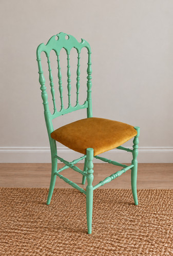 Sedia vintage legno verde - sedia,